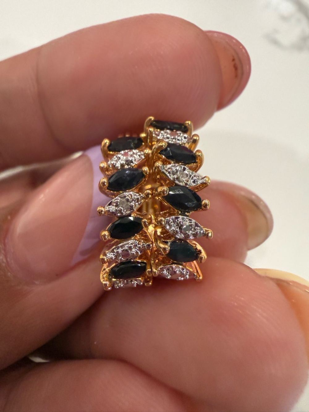 Gold-Plated Women’s Ring with Black and Clear Marquise Stones
